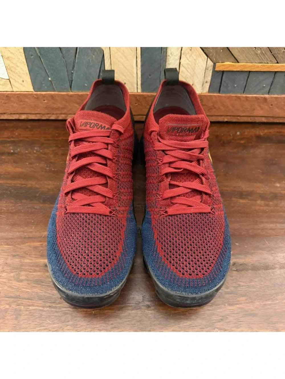 Nike Air VaporMax Flyknit 2 Olympic Team Red Obsidian Gold Shoes Men’s 8.5